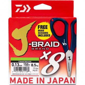 Шнур DAIWA J-Braid X8E-W/SC 0,13мм 135м chartreuse + ножницы